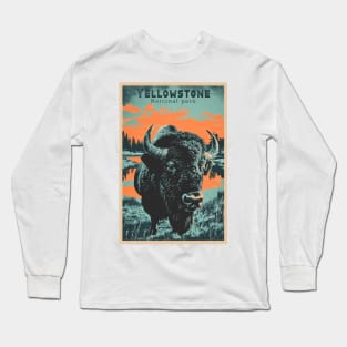 Yellowstone National Park Buffalo Vintage Travel Poster Long Sleeve T-Shirt